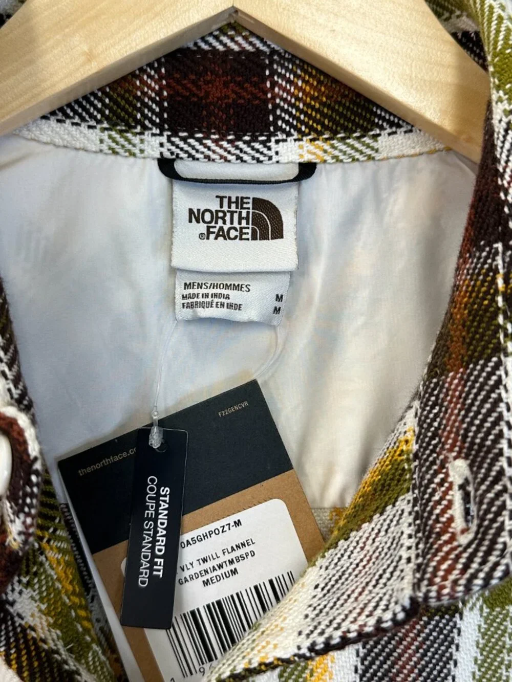 The North Face Valley Twill Flannel Shirt Mens M Olive Yellow‎ White Plaid NWT